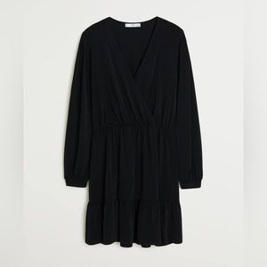Mango Black Fluted Hem Dress